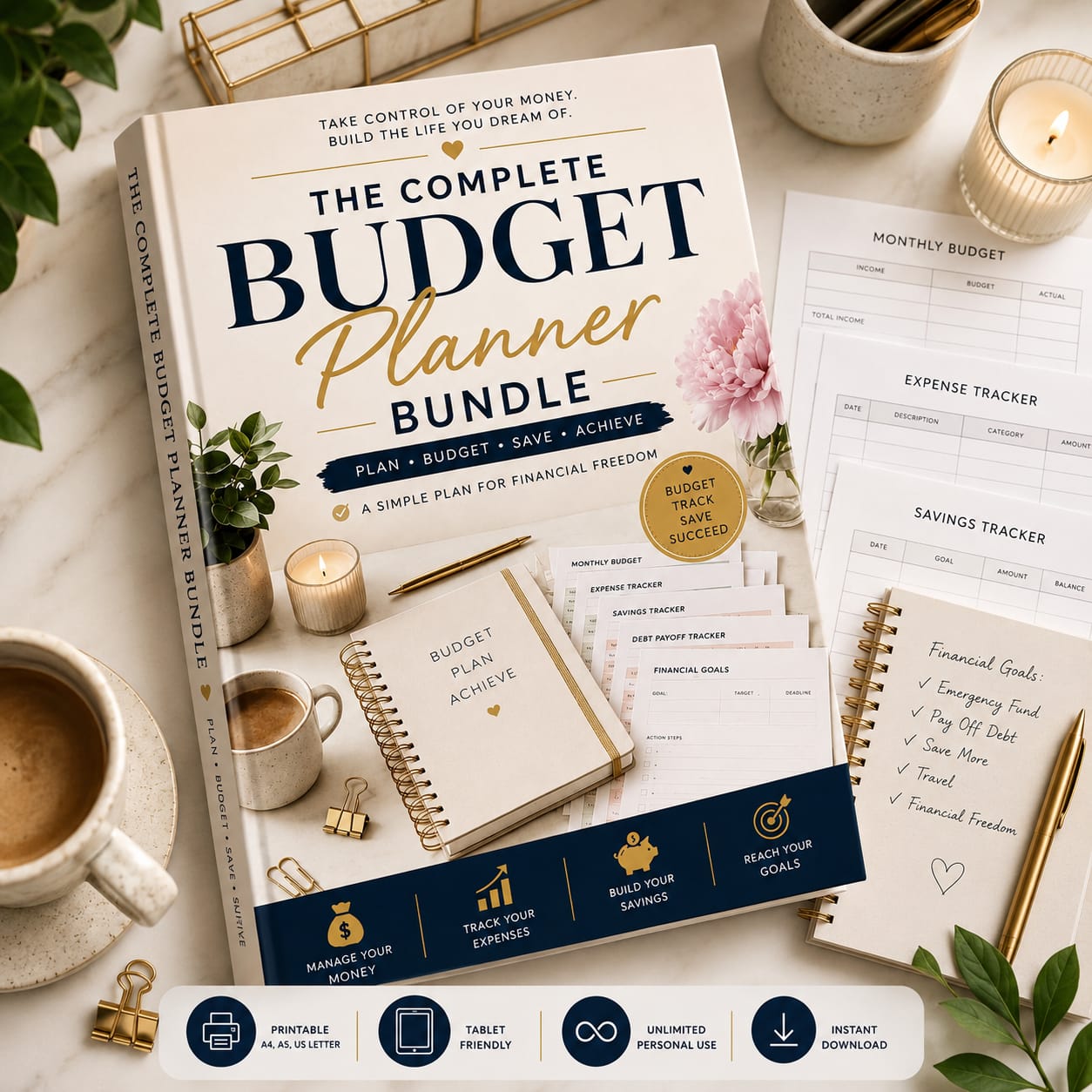 Ultimate Budget Planner Bundle | Financial Planner, Expense Tracker, Savings Tracker, Debt Payoff & Personal Finance eBook