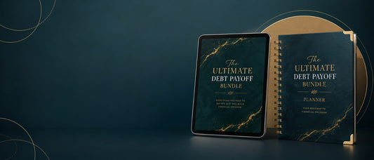 The Ultimate Debt Payoff Bundle cover shown on tablet and printed planner