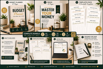 Ultimate Budget Planner Bundle | Financial Planner, Expense Tracker, Savings Tracker, Debt Payoff & Personal Finance eBook