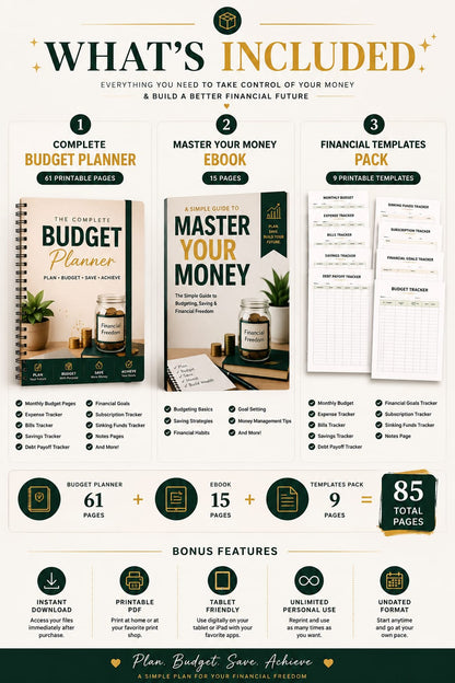 Ultimate Budget Planner Bundle | Financial Planner, Expense Tracker, Savings Tracker, Debt Payoff & Personal Finance eBook